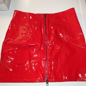 Red Faux Leather Skirt